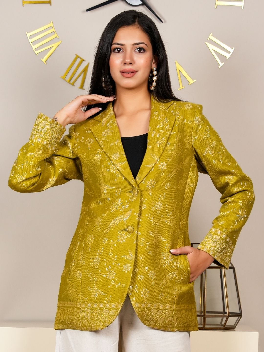 Elegant Olive Coat with Zari Detailing