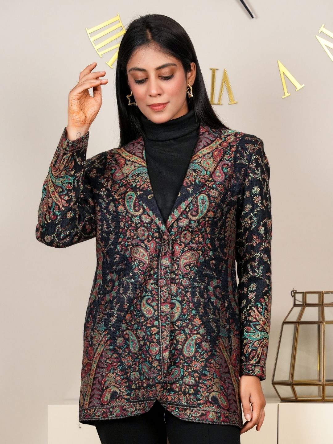 Artisan Black Kani Coat with Rich Heritage