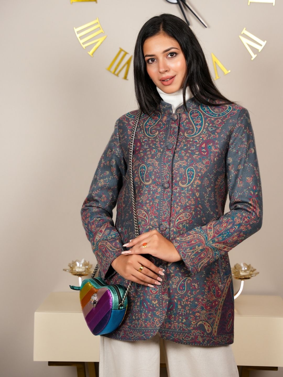 Charming Grey Kani Coat with Distinguished Ben Neck