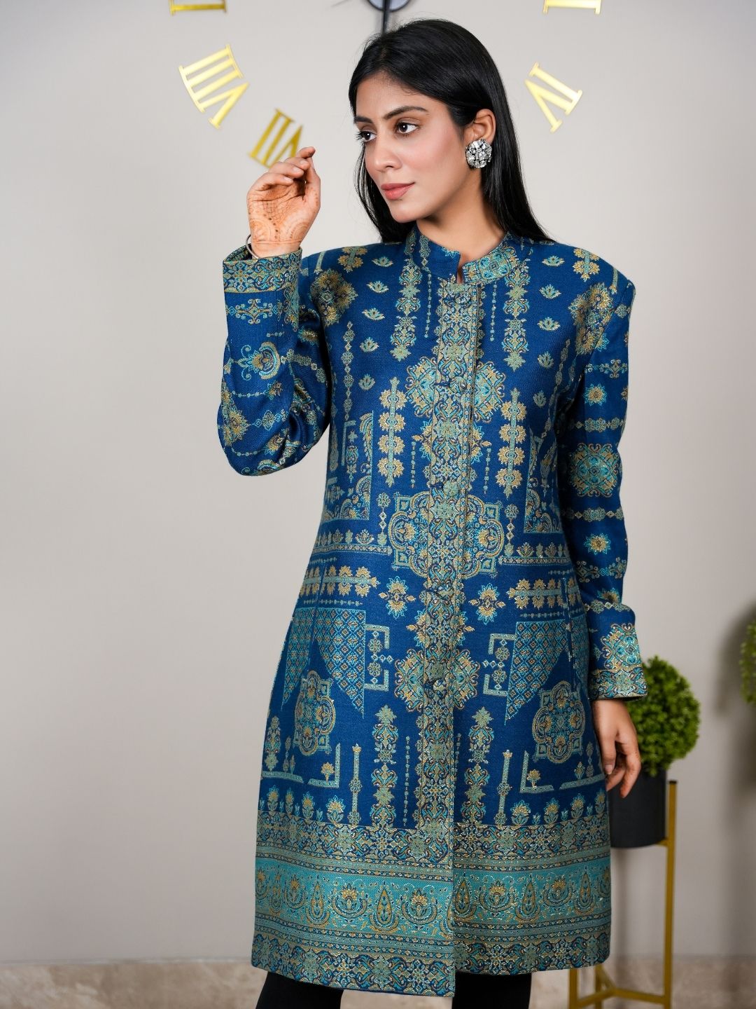 Timeless Airforce Blue Coat with Exquisite Zari Detail
