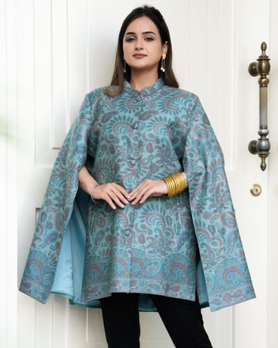 Serene Drapes: Mid-Blue Kaani Cape Coat
